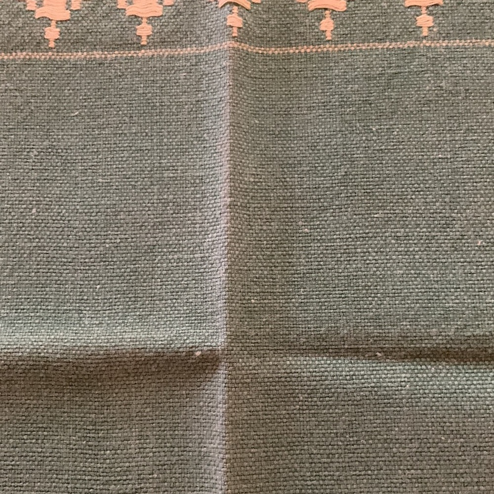 VINTAGE LUNCHEON NAPKINS SET OF (4) TEAL/WHITE:SELF KNOTTED FRINGE 12”x13”COTTON - Picture 5 of 5